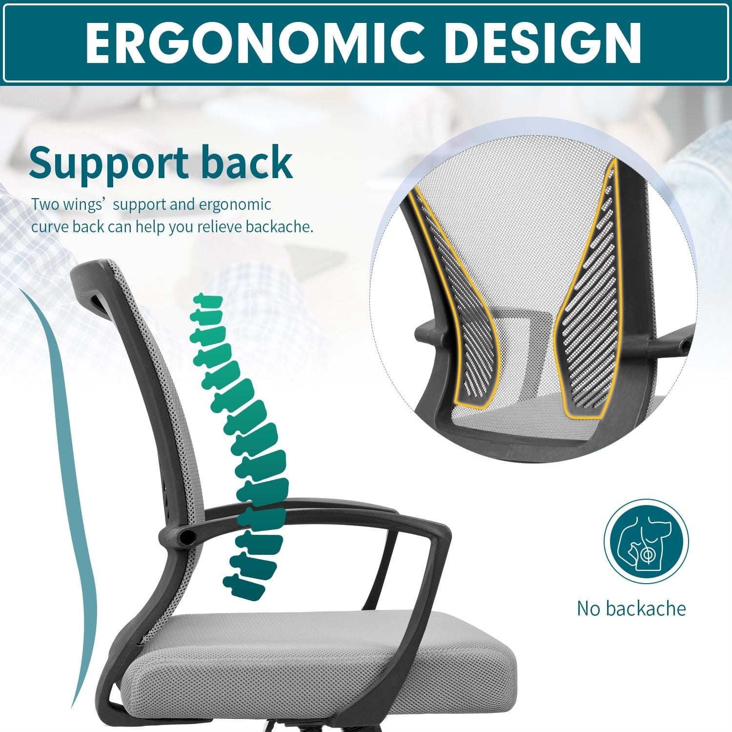 Homall  Office Chair Mesh Chair Ergonomic Desk Chair with Lumbar Support