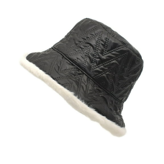 Dyfzdhu Women Solid Color Thickened Shiny Edge Winter Thermal Windproof Bucket Fisherman Hat for Girls Black