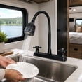 thumbnail image 5 of RV Kitchen Faucet 8 Inch Widespread Metallic Camper Sink Faucet, 360° Flexible Gooseneck Swivel Sprayer Head with 2 Water Flow Modes for Campers Motorhome Mobile Home, Matte Black, 5 of 10