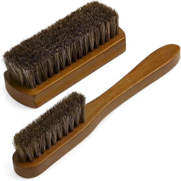 Takavu Leather & Upholstery Cleaning Brush Set with 100% Horsehair Bristles, Car Interior & Furniture Cleaner for Seats, Shoes & Bags