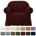 thumbnail image 1 of Subrtex Stretch 1-Piece Seersucker Armchair Slipcover with Ruffle Skirt, Wine, 1 of 7