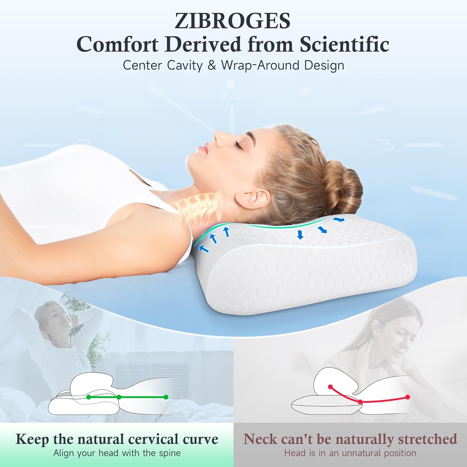 Bed Pillow, Cervical Neck Pillow for Pain Relief, Contour Memory Foam Pillows for Sleeping, Odorless Ergonomic Pillow, Orthopedic Cooling Pillow Bed Pillow Neck Support for Side Stomach Sleepers Grey