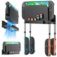thumbnail image 1 of Soporte metálico de pared para la consola Nintendo Switch 2, estante organizador con 5 ranuras para tarjetas y 4 colgadores para Joy-Cons, kit de montaje detrás del televisor, 1 of 6
