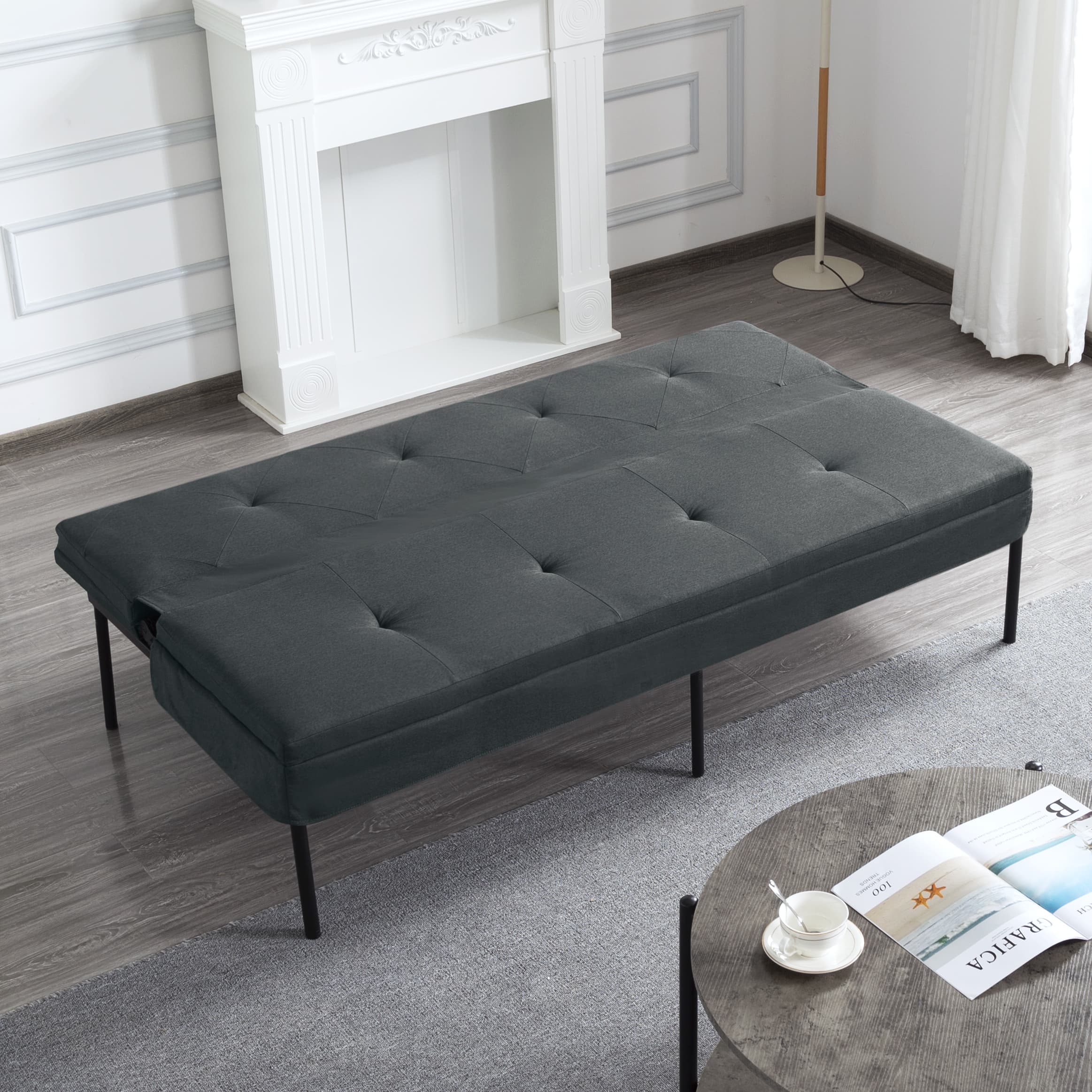BSHTI 63.39" Futon Sofa Bed, 5-Position Adjustable Convertible Sleeper with Sturdy Iron Frame, Modern Polyester Fabric, for Small Space, Apartment, Living Room, Gray
