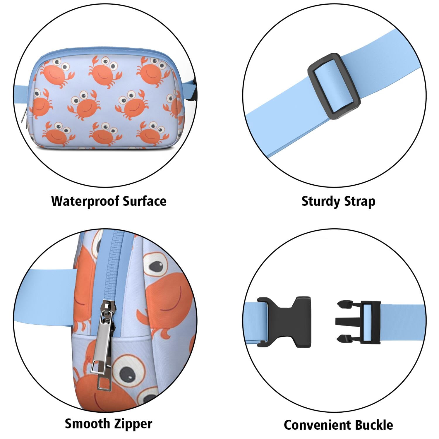 Waist Bag Fashion Waist Packs Bag with Adjustable Strap Marine Adorable Crab HandsFree Running Belt for Jogging for Travel Daily Leisure