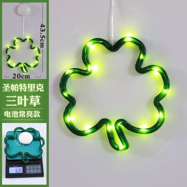 St Patrick's Day LED Pendant Window Decoration Luminous Green Shamrock Design 1 Piece