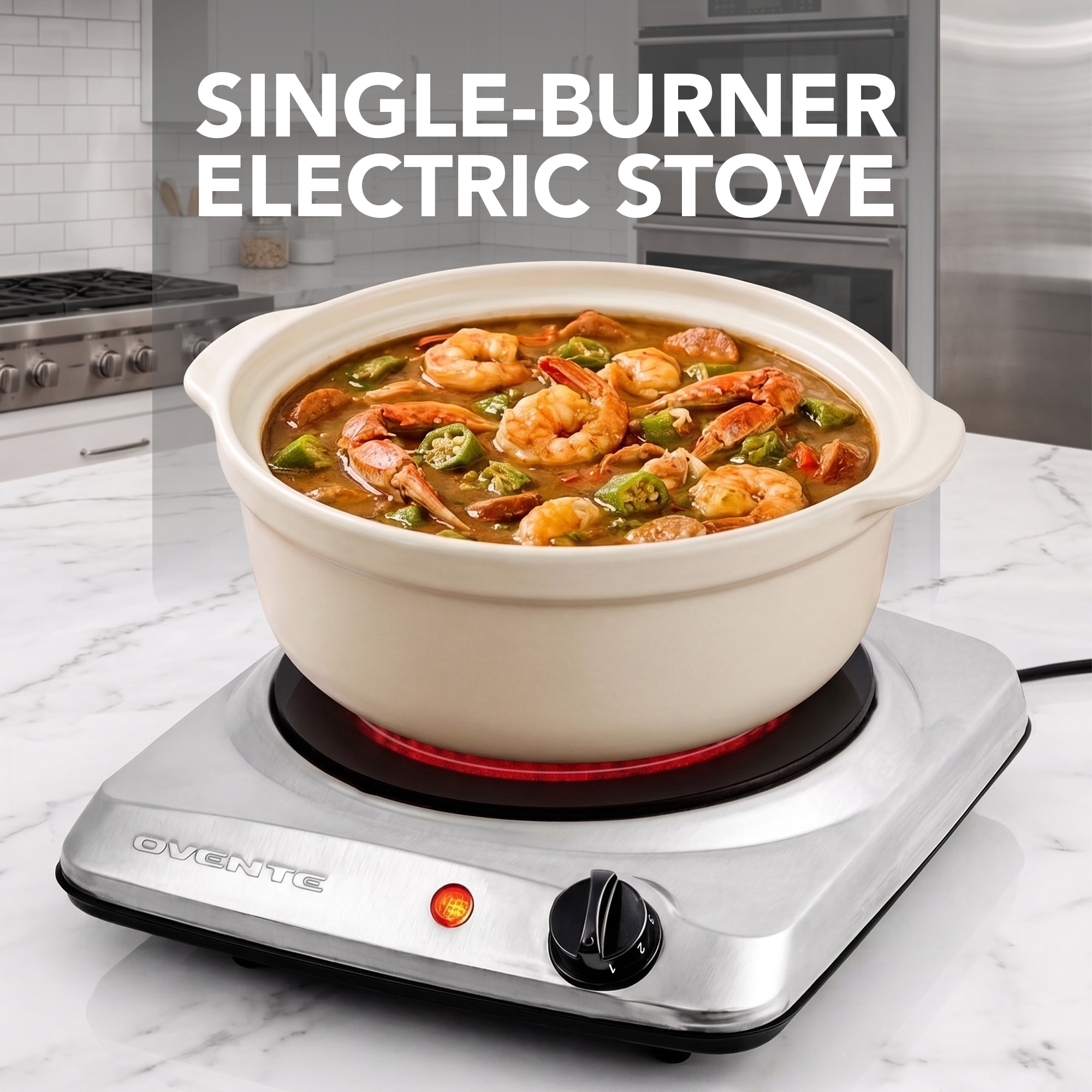 OVENTE Countertop Infrared Single Burner, 1000W Electric Hot Plate with 7” Ceramic Glass Cooktop, 5 Level Temperature Setting & Easy to Clean Base, Compact Stove for Home Dorm Office, Silver BGI101S