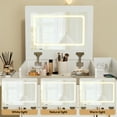 thumbnail image 5 of 3 in 1 Vanity Desk with Plip Top Mirror and 3 Color LED Lighted, Small Vanity Desk with Power Outlet, Compact Makeup Vanity with 3 Drawers & Cabinet, Storage Stool,for Bedroom, 5 of 7