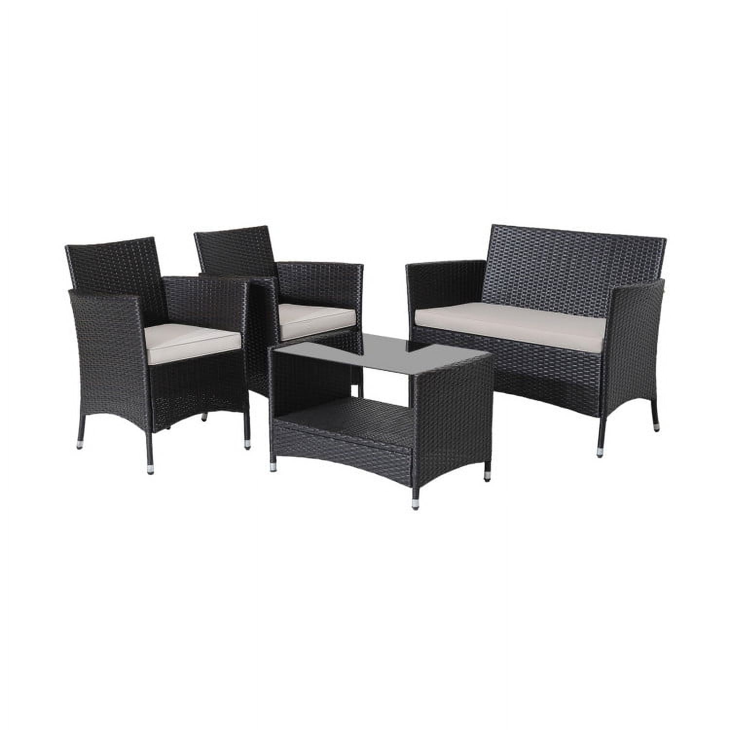 Aimee Lii 4 Pieces Patio Conversation Set with Soft Cushions and Tempered Glass Tabletop, Backyard Furniture Aimee Lii 4 Pieces Patio Conversation Set with Soft Cushions and Tempered Glass Tabletop, Backyard Furniture