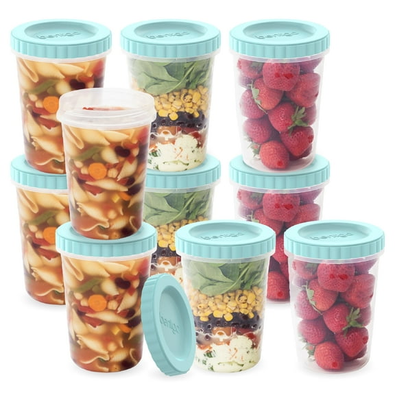 Bentgo Prep - 20 Piece 32 fl oz Leak-Proof Deli Containers with Lids, Food Storage for Meal Prep, Twist-Top, Reusable, & BPA-Free, Stackable, Microwave, Freezer & Dishwasher Safe (Aqua Splash)
