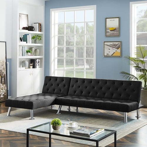 Sectional Sofa Bed Sleeper Couch, Black Leather Futon Costco