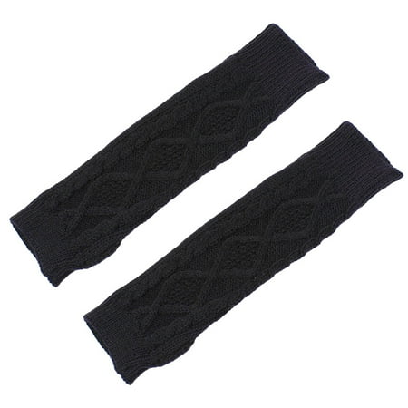 Unique Bargains Women Twist Knit Pattern Fingerless Mitten Hand Arm Warmers Gloves Pair