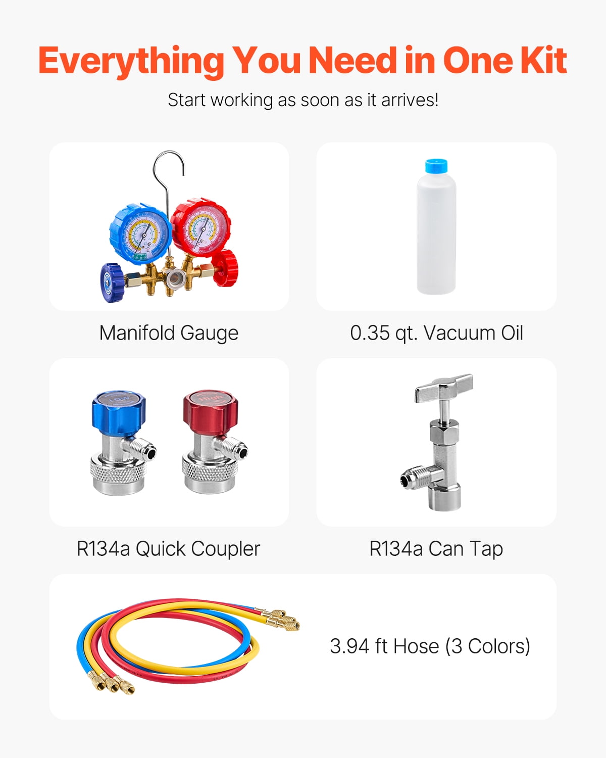 KFFKFF 3.5 CFM AC Suction Pump and Measurement Kit, One Phase Rotary Blade HVAC Air Suction Pump, A/C Coolant Manifold Measurement Set, inclusive of Tubes, Air Cooling Refrigeration