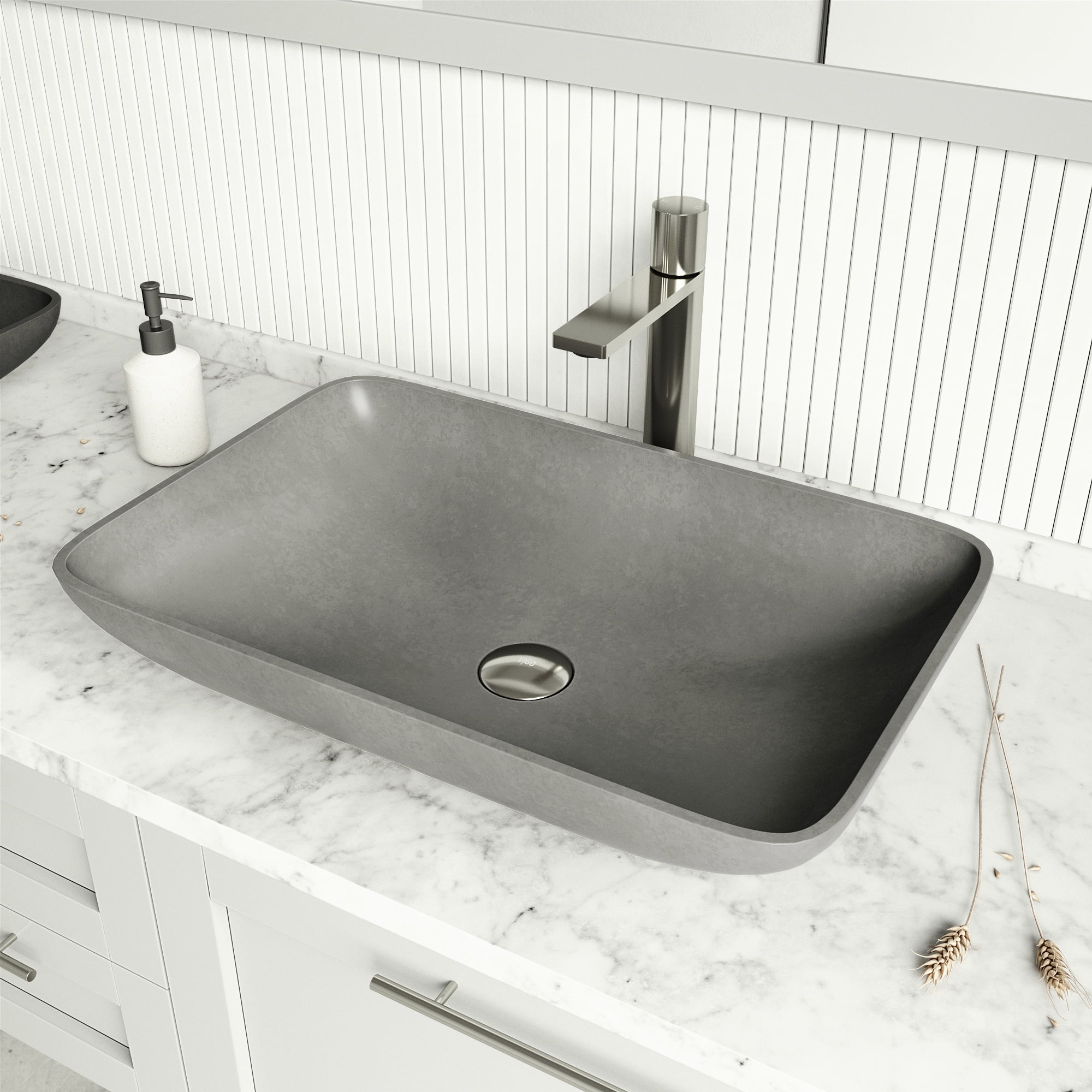 VIGO Lorca Gothic Gray Concreto Stone 22 in. L x 15 in. W x 5 in. H Rectangular Vessel Bathroom Sink