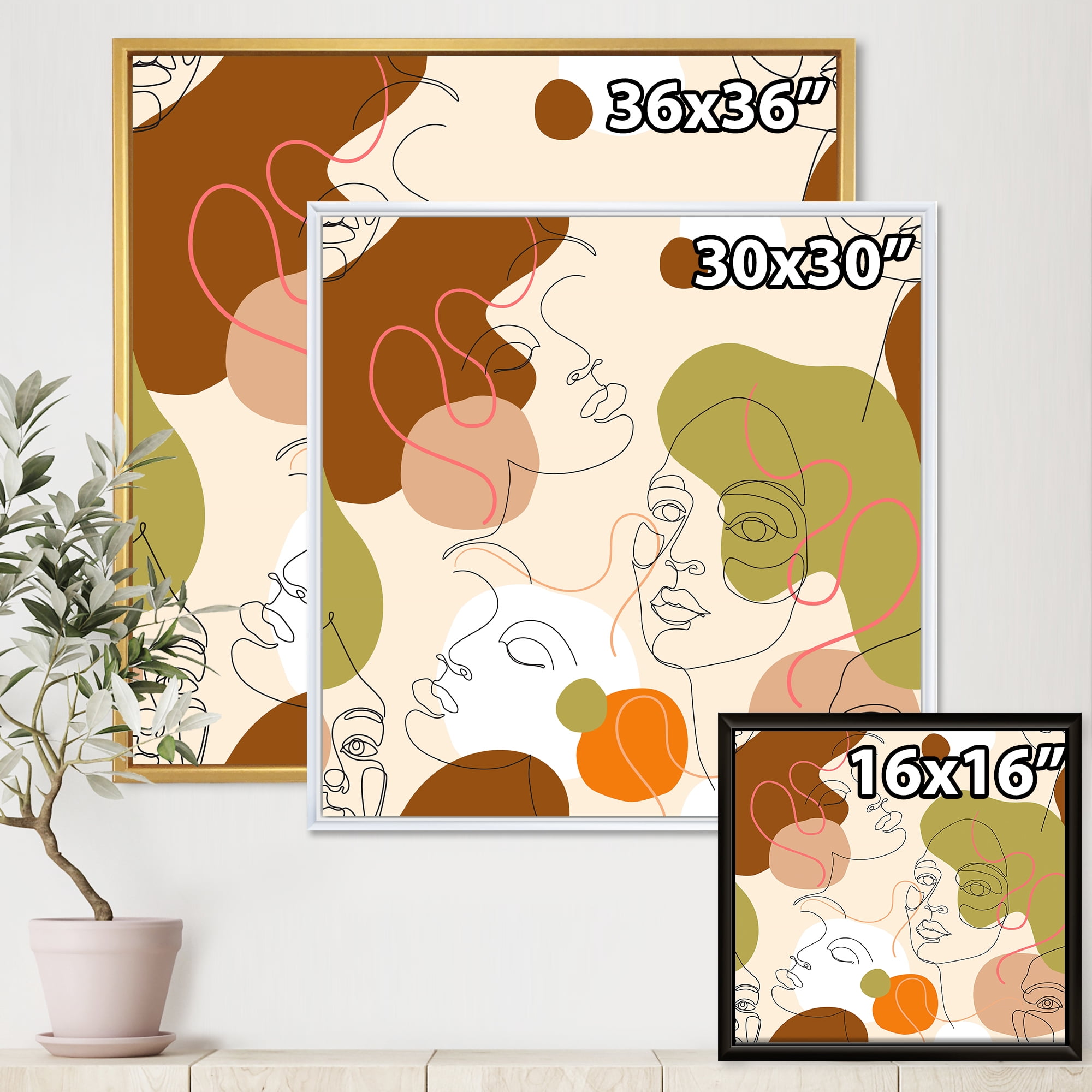 Designart 'One Line Portrait of Afro American Women VII' Modern Framed Canvas Wall Art Print