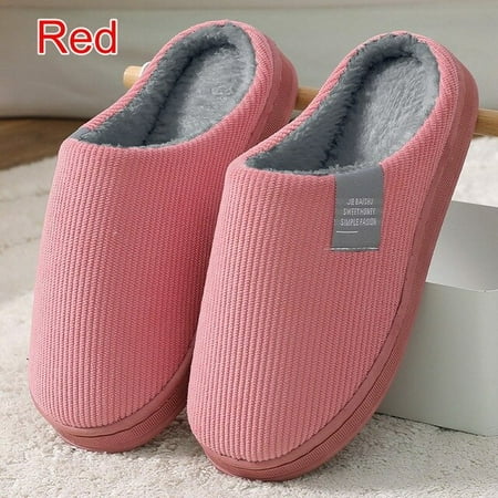 

QWZNDZGR Autumn Winter Indoor Cotton Slippers With Fleece Warm Non-slip Soft Bottom Home Slides Women Stripes Shoes Classic Men Slippers