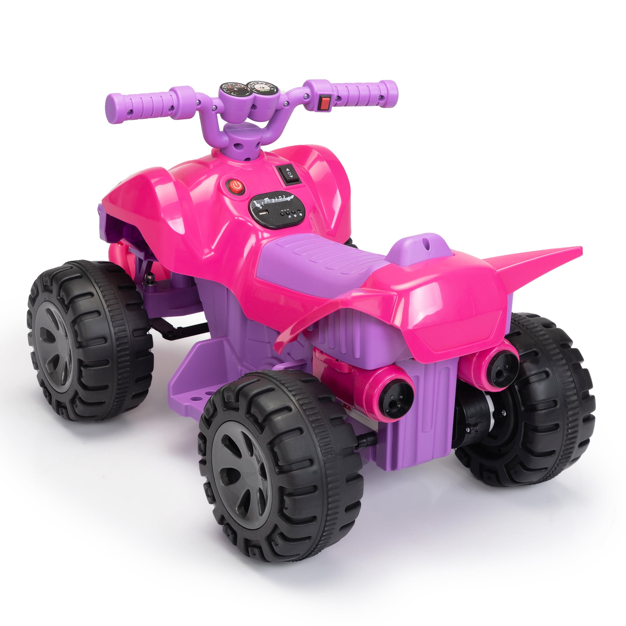 Senbabe 6V Battery Powered Ride-on ATV Car Toy with Spray Device, MP3 Player, LED Lights, Bluetooth and USB Port, Gift for Ages 3-5 Years Old-Rose Red