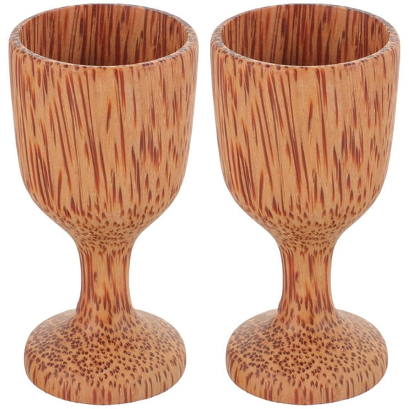 SHINYPASING Light Brown Wooden Goblet for Home Use Creative Stylish Cocktail Wine Cup Safe Stable Design 2Pcs