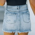 thumbnail image 6 of vigerkar Women's Sexy Mid Waist Denim Frayed Raw Hem Ripped Stretchy Jean Skirts Blue, XL, 6 of 8