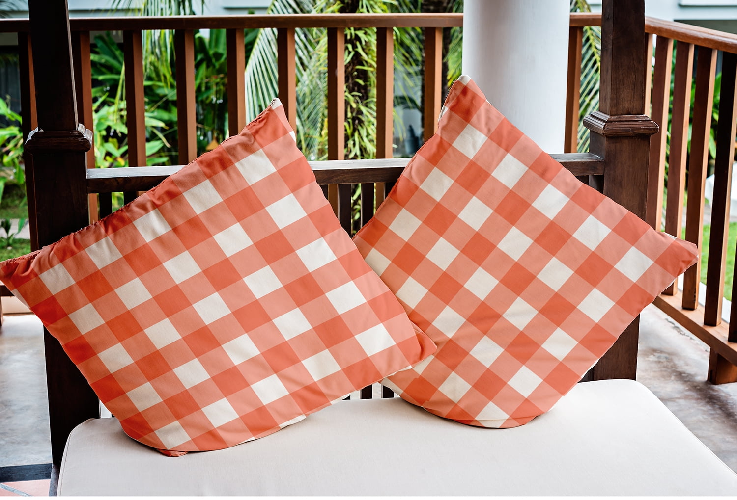 16" x 16" Simply Daisy Gingham Plaid Polyester Indoor/Outdoor Pillow, Harvest Orange Qty 1
