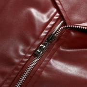 WREESH Mens Faux Leather Jackets Lapel Zip Up Motorcycle Jacket Fashion Slim Jacket Riding Club Jacket Red