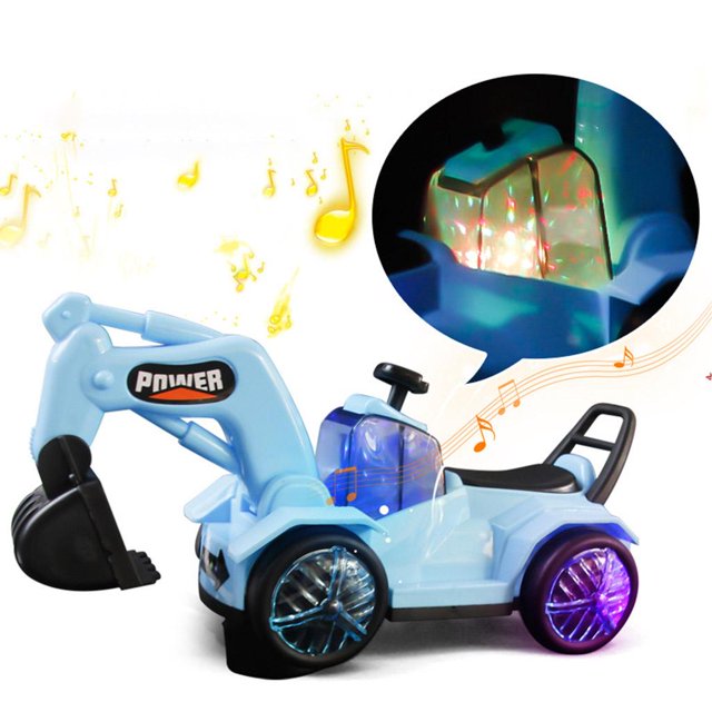 Excavadora eléctrica para , coches de ingeniería, juguete, excavadora , dibujos animados para bebés, ciencia, educación, regalos, juguete Azul+Excavadora Hugo vehículo tractor