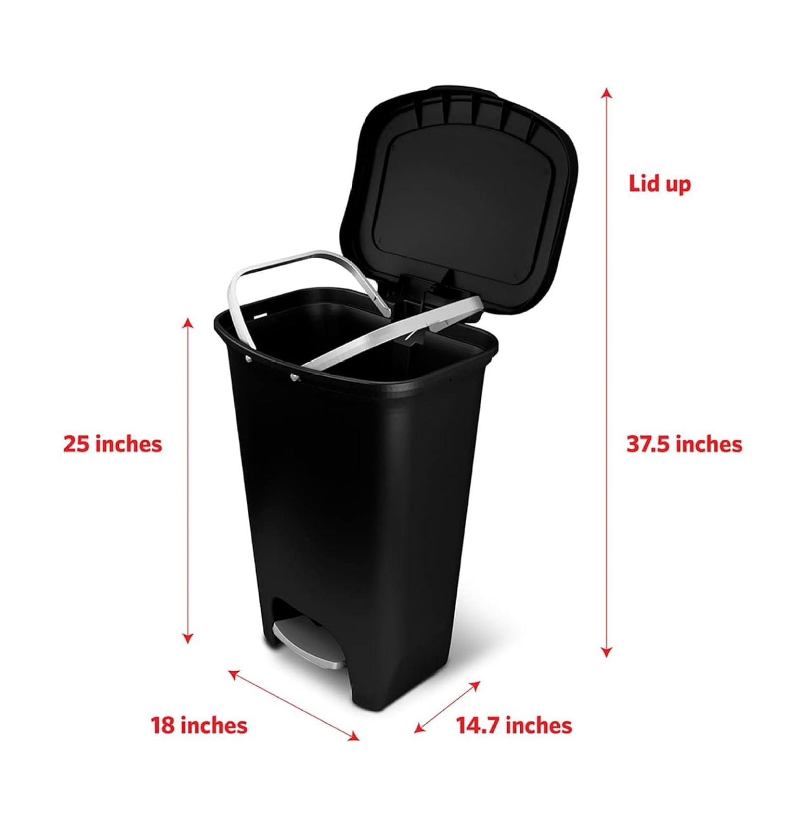3 Pack 13 Gal Trash Can | Plastic Kitchen Waste Bin with Odor Protection of Lid | Hands Free with Step On Foot Pedal and Garbage Bag Rings, Black