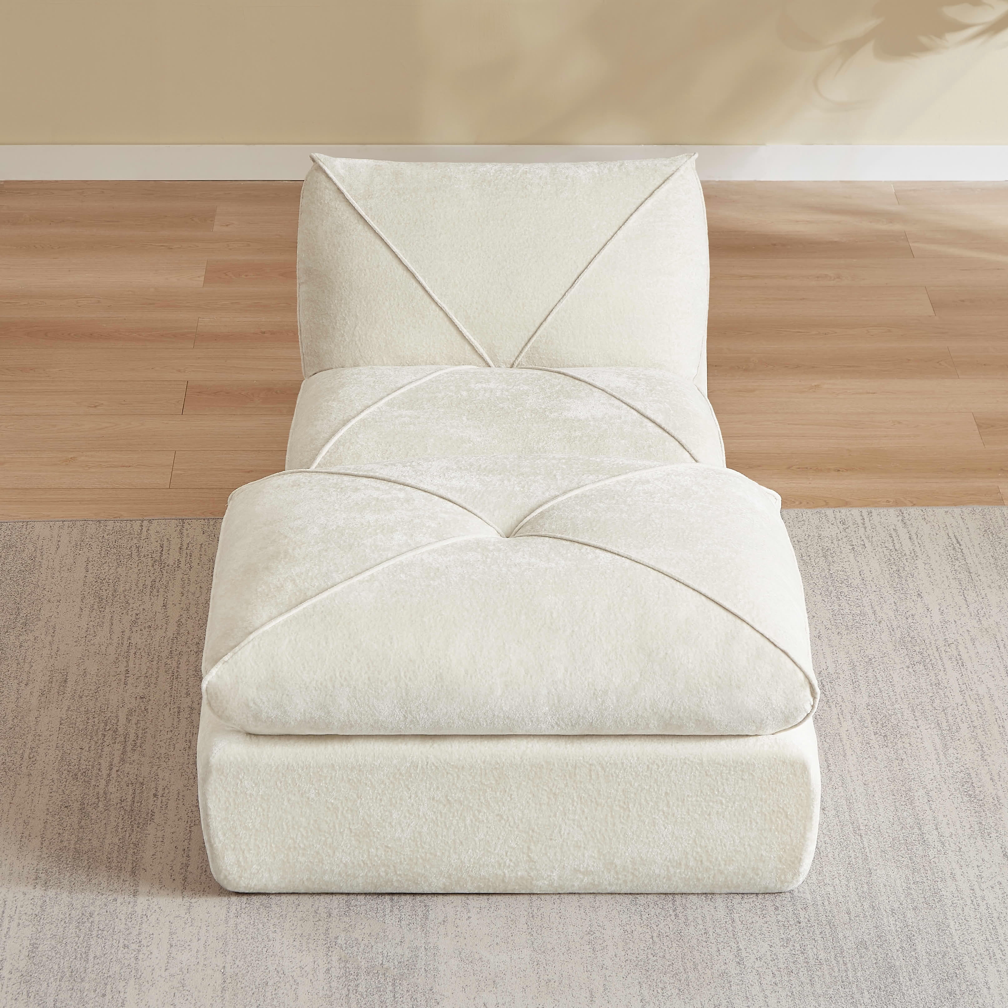 MAYEERTY Beige Chenille Modular Sectional Sofa with Ottoman, Spring Support Flexible Combination for Living Room Apartment