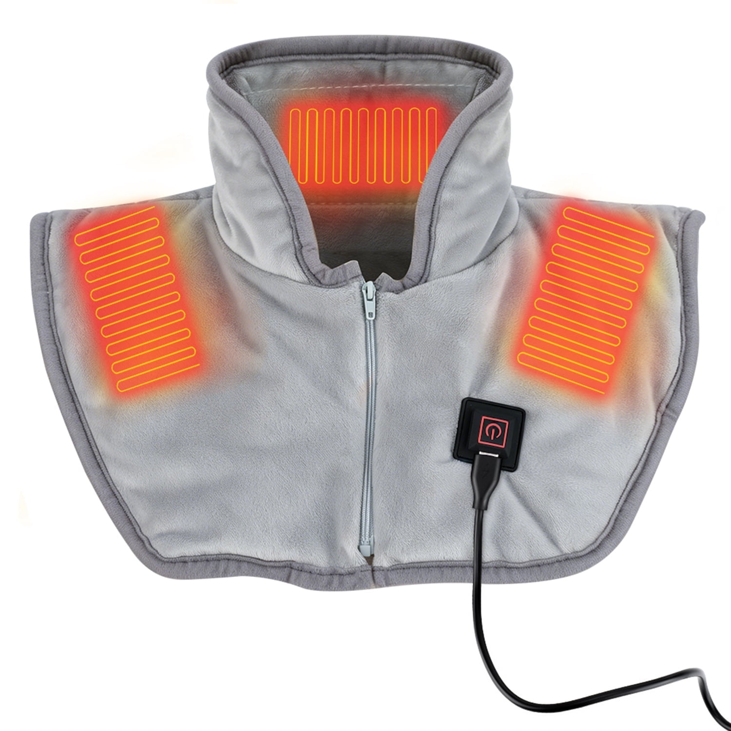 Heating Pad for Neck and Shoulders, Wearable Electric Heating Pad with Zipper, Portable Heated Wrap with 3 Heat Settings, 17"x 12", Gray