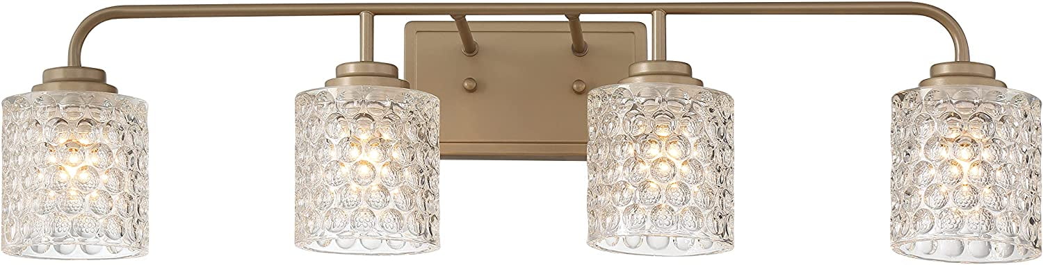 Vanity Art Elegant Cut Crystal Glass 4 Lights Bath Vanity Light for Over Mirror Hallway Living Room | Modern Wall Lighting with Clear Glass Shade Bathroom Light Fixtures W5004BD-C01