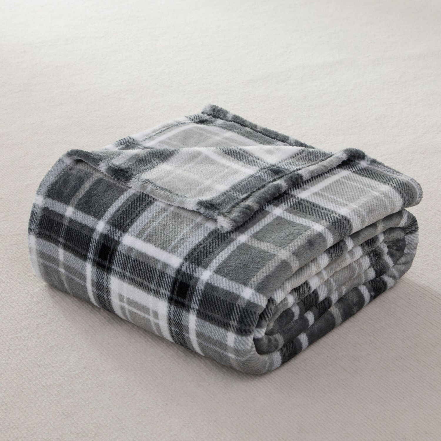 Mainstays Plush Blanket Gray Plaid T, Size: Twin - King