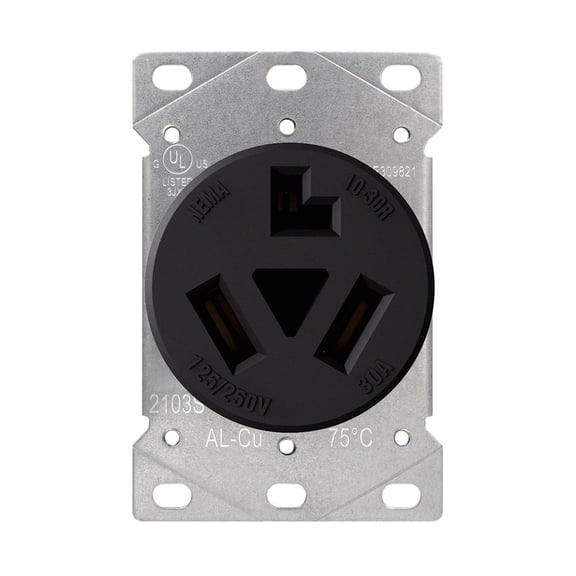30 Amps 3 Prong Dryer Outlet, 125/250V Flush Mounting Power Outlet, NEMA 10-30R Receptacle, Straight Blade Dryer Outlet, Non-Grounding, 3 Pole 3 Wire, UL Listed, 1 Pack