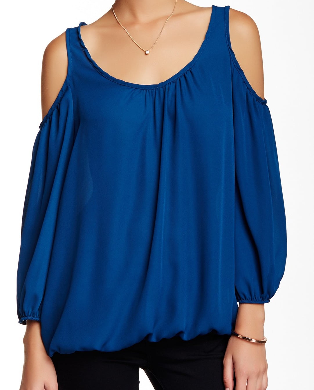 Harlowe & Graham - Harlowe & Graham NEW Blue Women's Size Small S Cold-Shoulder Blouse $68 DEAL