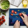 thumbnail image 3 of Cartoon Cutting Board, Underwater World Fish in Aquarium and Whale Crabs Jellyfish Bubbles Coral, Decorative Tempered Glass Cutting and Serving Board, Large Size, Multicolor and Blue, by Ambesonne, 3 of 5