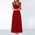 thumbnail image 2 of Summer Saving Wycnly Summer Dresses for Women Elegant Lace Patchwork Evening Party Pleated Swing Long Dresses 2024 Sleeveless V-Neck Solid Maxi Formal Dress Red XXL, 2 of 5