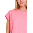 thumbnail image 2 of Je Suis une Accro de la Mode Zenana T-Shirt à Col Rond à Manches Courtes Pliées (HFUSCHI, S), 2 of 3