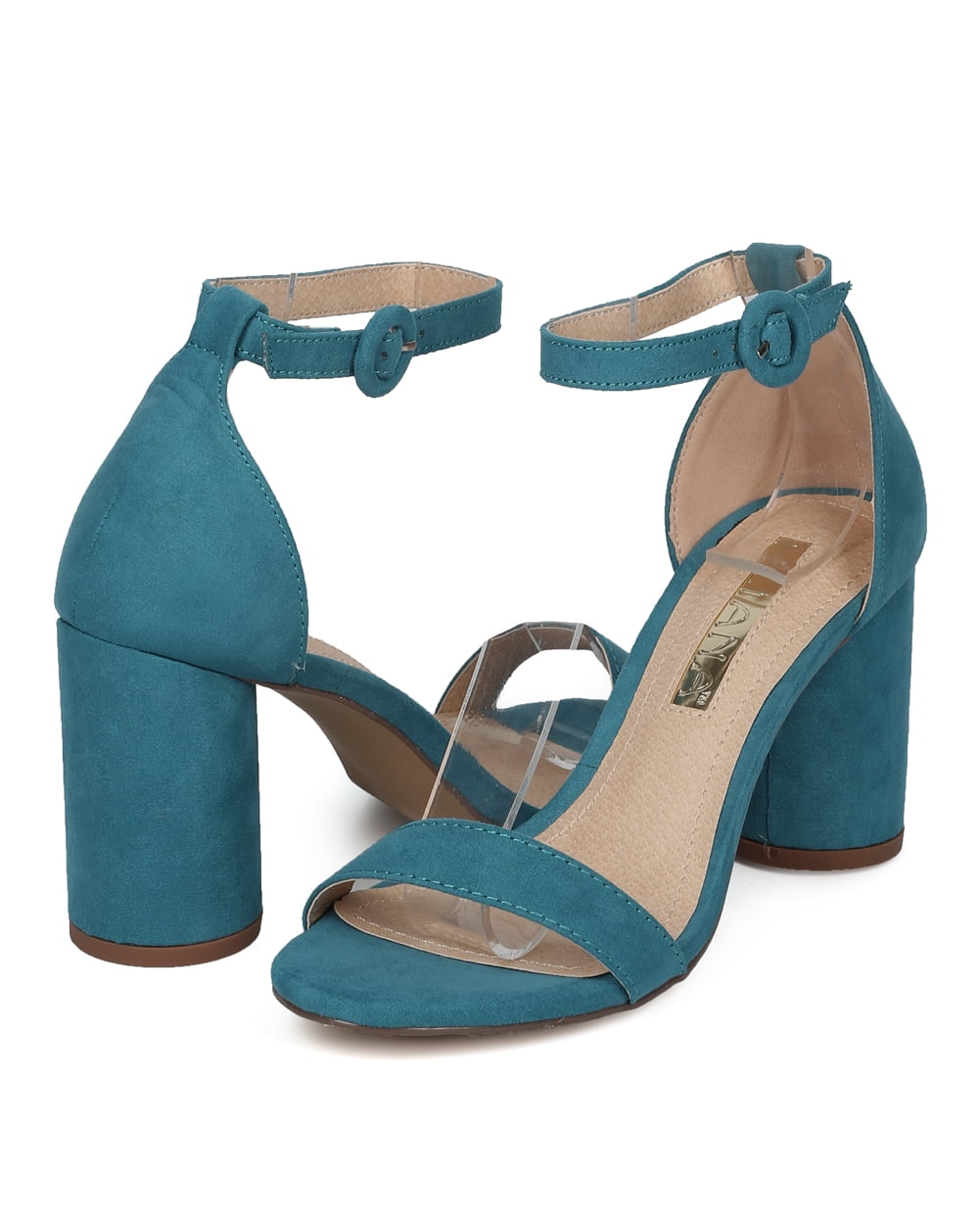 teal block heels
