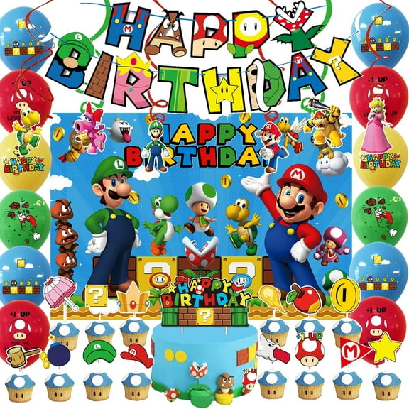 Mario Birthday Party Supplies Mario Birthday Party Decorations Include Mario Backdrop Banner Cake Cupcake Topper Balloons Set for Kids Mario Themed Birthday Party