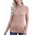 thumbnail image 3 of Womens Fall Clothes Long Sleeve Shirts Halter U Neck Ribbed Knit Slim Fitted Basic Casual Tops Khaki L, 3 of 9