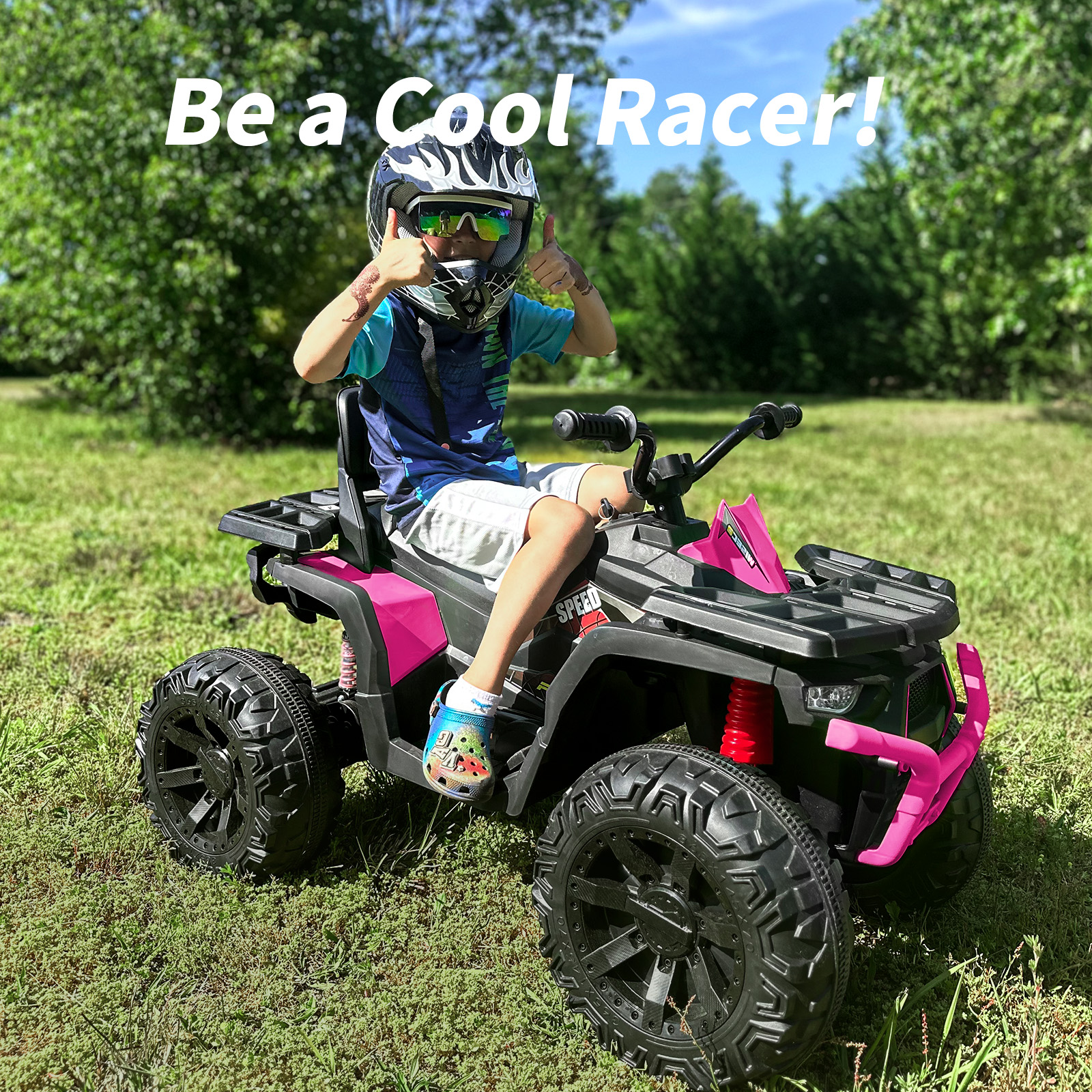 Hikiddo 24V Ride on Toys, Kids ATV 4-Wheeler for Big Kids with 2 Seater, 400W Motor, Bluetooth - Pink