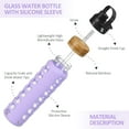 thumbnail image 2 of MUKOKO 32oz Glass Water Bottles, Motivational Water Tumbler with 2 Lids-Handle Spout Lid&Bamboo Straw Lid, Time Marker Reminder and Silicone Sleeve, Purple, 2 of 8