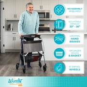 Stander Wonder Rollator Plus, Lightweight Folding Walker for Seniors with EZ Fold-N-Go Technology, Four Wheel Rolling Walker with Seat, Locking Brakes, Black