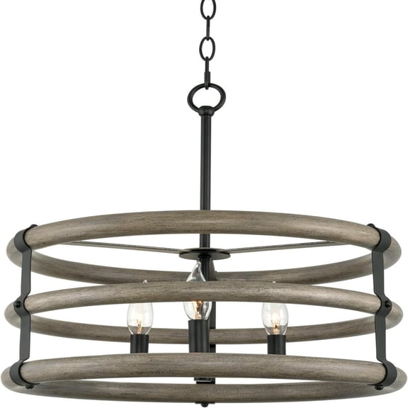 18" 3-Light Modern Farmhouse Drum Chandelier, Gray Oak Finish