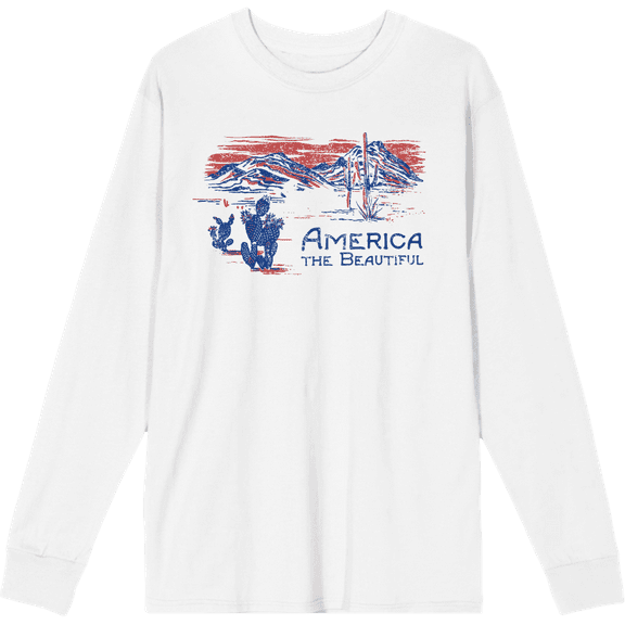 Americana America The Beautiful Crew Neck Long Sleeve Adult Tee
-Medium-White