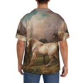 thumbnail image 3 of Lsque Three Horses Oil Painting print Men's Cuban Collar Short Sleeve Shirt Summer Beachwear Casual Button Down Fashionable Vacation Leisure Shirt-XX-Large, 3 of 7