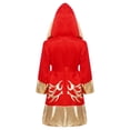 thumbnail image 4 of Haitryli Kids Boys Boxer Themed Outfit Boxing Training Outfit Satin Metallic Hooded Boxing Robes Cloak with Belt Red Gold 12, 4 of 7