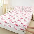 thumbnail image 3 of Feelyou Girly Pink Flamingo Queen Sheet Sets, Kawaii Cartoon Animal Flat Sheet, Teen Kid Child Adult Queen Fitted Sheet, Breathable Home Decor, 4-Piece, 3 of 7