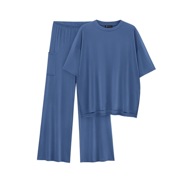 Set de salón Outfit PRETTYGARDEN para mujer, 2 piezas, azul, talla M