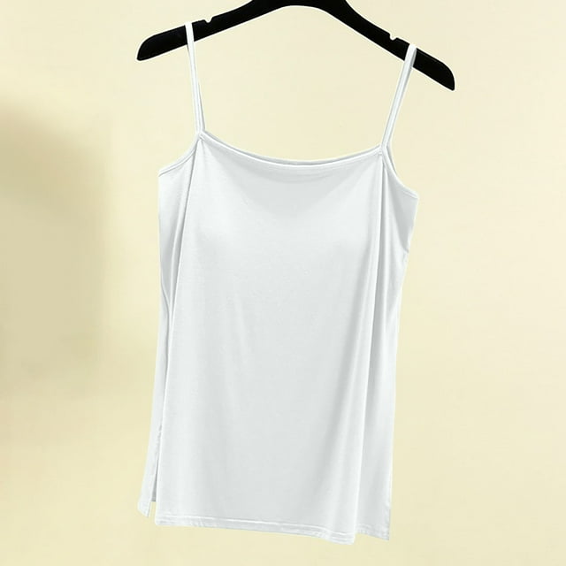 Tank Tops Women, Womens Solid Color Slit with Chest Pad Thin Style for Inner and Outer Wear Sleeveless Back Top Round Neck Camisole