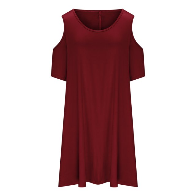 Yuyuzo Robes pour Femmes Grande Taille à Épaules Dénudées à Manches Courtes Col Ras du Cou Robe Mini Robe T-Shirt Décontractée avec Poches